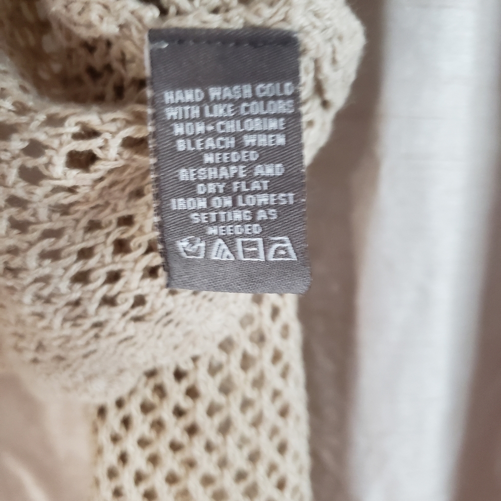 NWOT Norton tan linen crocheted floral cardigan sweater Womens Medium - Picture 3 of 6